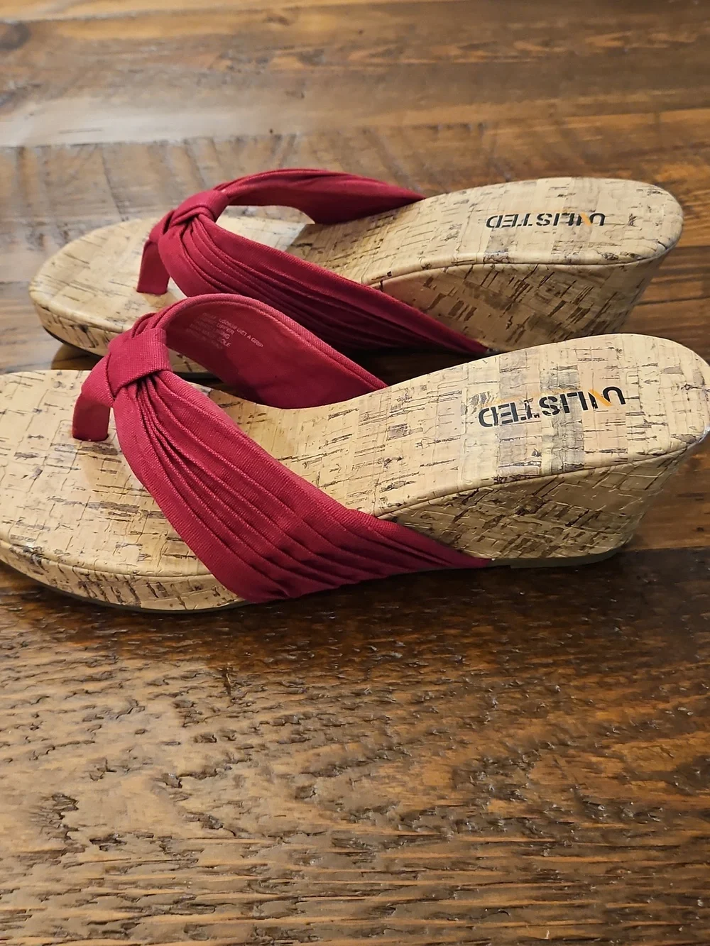 Y2K Unlisted Fairy Coquette Women's Red Cork Wedge Thong Sandals